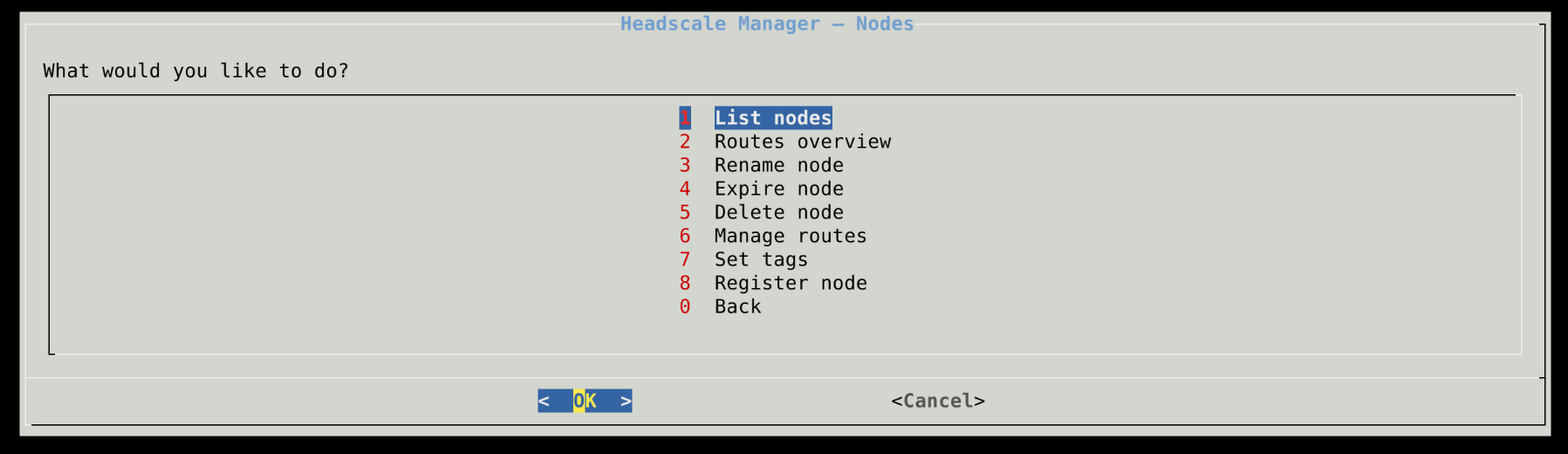 headscale-bash-manager Node-Übersicht